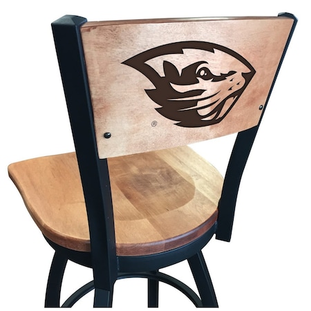 Holland Bar Stool Co 36" Blk Wrinkle Oregon State Swivel Bar Stool, Laser Engraved Back L03836BWMedMplAOregStMedMpl