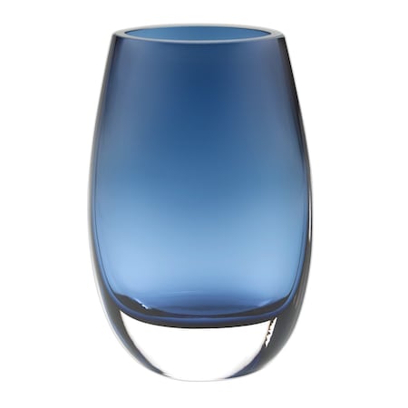 Homeroots 8" Midnight Blue And Clear Oval Lead Free Crystal Table Vase 375847