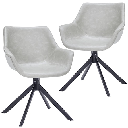 Leisuremod Markley Swivel Leather Dining Arm Chair with Iron Legs, 2PK ESCBL-26-LGR2