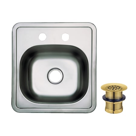 Kingston Brass 15-Inch Stainless Steel Self-Rimming Single Bowl Drop-In Bar Prep Sink, 2-Hole with Strainer KGKTS15157