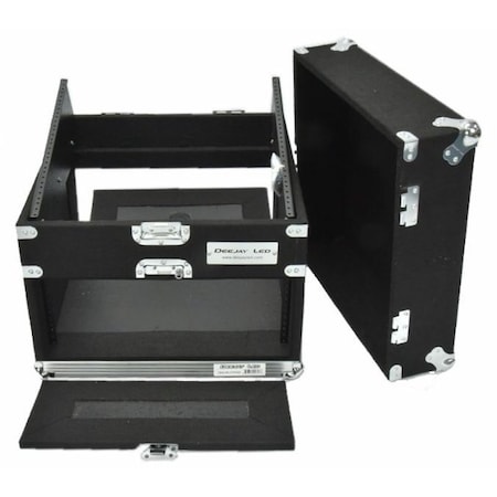 Deejay Led Slant Rack Drive Tour Case 4U-Space Amplifier Side 10U-Space Mixer Side w/Black Carpeted Exterior TBH4U10SLANTWOOD