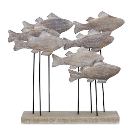 Homeroots 9" Brown Metal And Wood School Of Fish Tabletop Sculpture 518061
