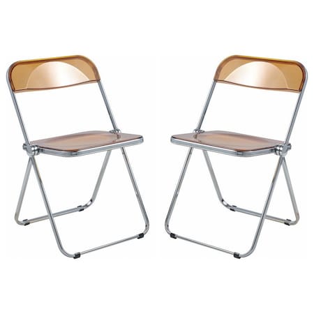 Leisuremod Lawrence Acrylic Folding Chair with Metal Frame, Tangerine, 2PK LF19OR2