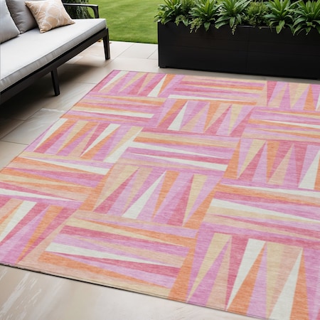 Homeroots 5' X 8' Blush Ivory And Orange Geometric Washable Indoor Outdoor Area Rug 598245