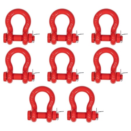 Mytee Products 8PK 3/4in Anchor Shackle Forged Carbon Steel w/ Safety Screw Pin 9,500 lbs WLL, 8PK SHACKLE-ANCHOR-BT-34x8