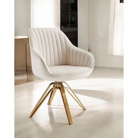 Homeroots 23" Off White And Gold Velvet Swivel Arm Chair 524862