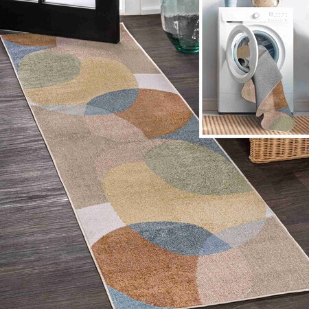 Jonathan Y Pebble Geometric Contemporary Machine-Washable Multi 2 ft. x 8 ft. Runner Rug WSH307A-28