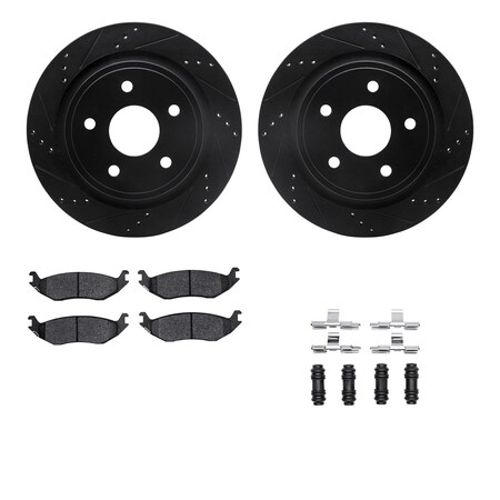 Dynamic Friction Co DFC Brake Rotor Drilled & Slotted - Black- w/Ultimate Duty Brake Pad & HW Kit 8412-40011