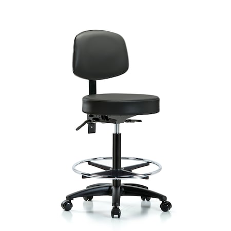 Blue Ridge Ergonomics Vinyl Stool, Back, High Bench, Tilt, Foot Ring, Casters, Carbon BR-VHBST-RG-T1-CF-RC-8823