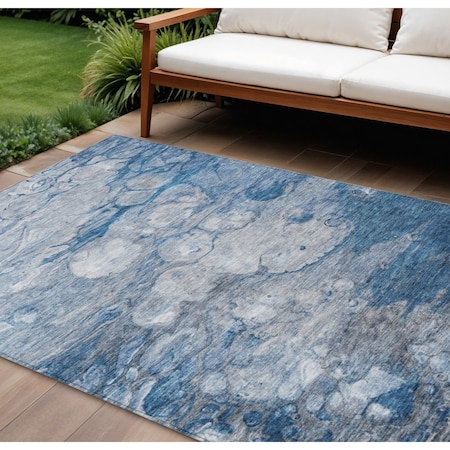 Homeroots 10' X 14' Denim Blue And Sky Blue Abstract Washable Indoor Outdoor Area Rug 582163