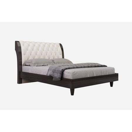 Homeroots Solid Wood King Tufted Beige Upholstered Faux Leather Bed With Nailhead Trim 343920