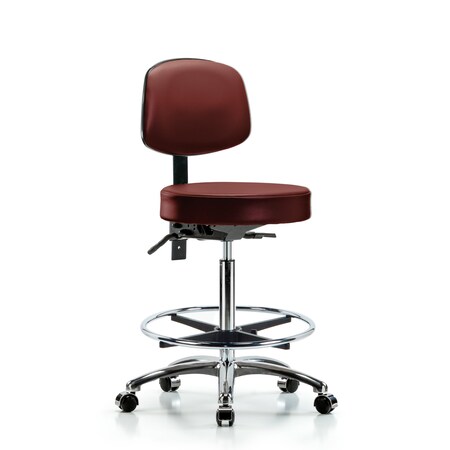 Blue Ridge Ergonomics Vinyl Stool, Back, Chrome, High Bench, Tilt, Foot Ring, Casters, Taupe BR-VHBST-CR-T1-CF-CC-8815