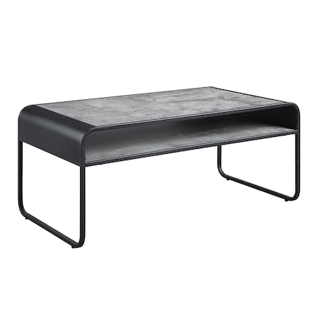 Homeroots 42" Gray and Black Concrete And Metal Sled Coffee Table With Shelf 490583