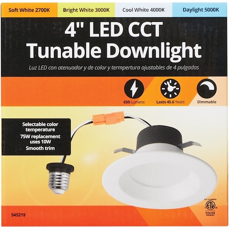 Unbranded 4'' Retrofit IC Rated White LED CCT Tunable Downlight with Smooth Trim 650 Lm. D824-CCT