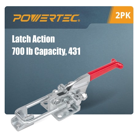 Powertec Toggle Clamp, 700 lbs Cap., 431 Adjustable U Bolt Latch, Antislip Hand Grip, 2PK 20307-P2N