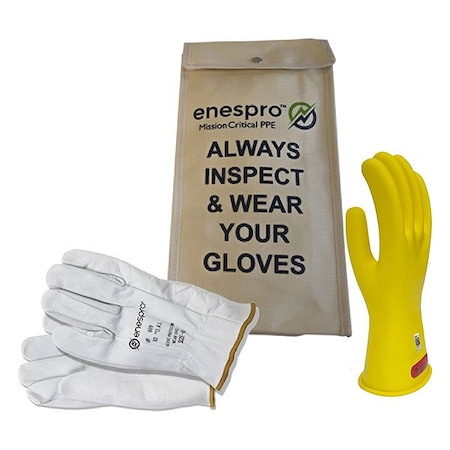 National Safety Apparel Electrical Glove Kit, Leather, Rubber, Yellow, 10 KITGC0Y10