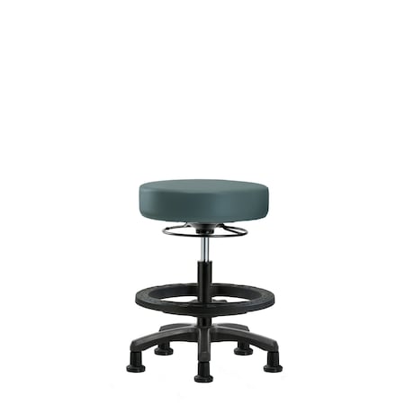 Blue Ridge Ergonomics Vinyl Mini-Stool-Medium Bench Ht with Black Foot Ring&Stat Glides in Colonial Blue Trailblazer Vinyl VMBMS-RG-BF-RG-8546