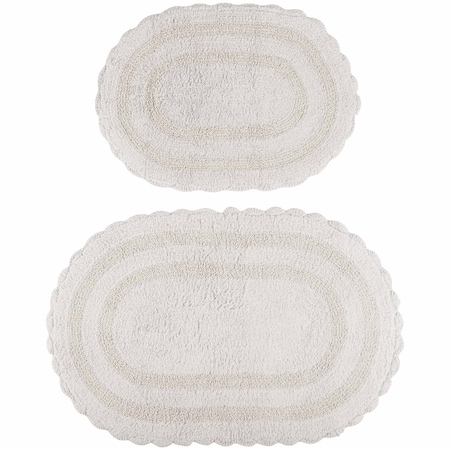 Lavish Home Reversible Bathroom Rug Set, Ivory, 2-Pieces, 32 inx20 in/24 inx17 in ST-BATH6-OI