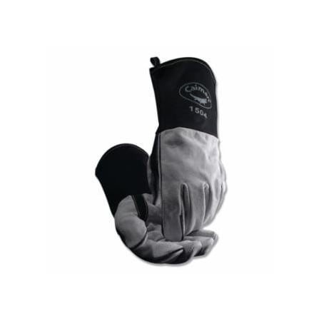 Caiman 1504 Cow Split Flame Resistant Cotton Cuff MIG/Stick Welding Gloves, Large, Black/White, 4 in 607-1504-1