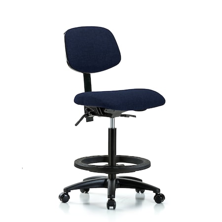 Blue Ridge Ergonomics Chair, Fabric, Hi Bench, BF Casters, Nav, No Arms, 26" to 35-1/2" Height, Dark Blue BR-FHBCH-RG-T0-A0-BF-RC-F45