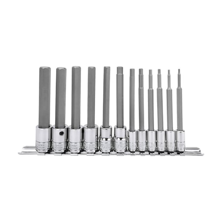 Genius Tools 12PC 1/4 & 3/8in Dr. Metric Long Hex Bit Socket Set BS-2312HL
