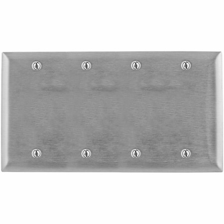 Hubbell Wiring Device-Kellems Blank Wall Plates, Number of Gangs: 4 Stainless Steel, Brushed Finish SS43