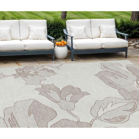 Homeroots 8' X 10' Ivory Beige And Taupe Floral Washable Indoor Outdoor Area Rug 589545