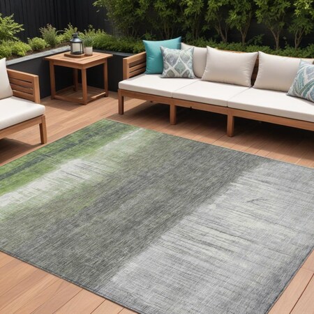 Homeroots 9' X 12' Fern Green And Gray Abstract Washable Indoor Outdoor Area Rug 632051