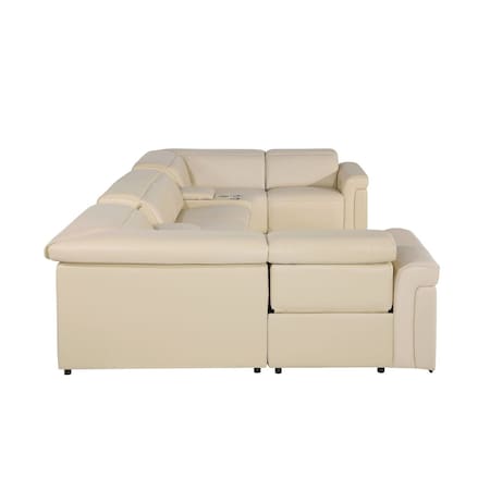 Homeroots Beige Italian Leather Power Reclining U Shaped Eight Piece Sectional With Console 634667