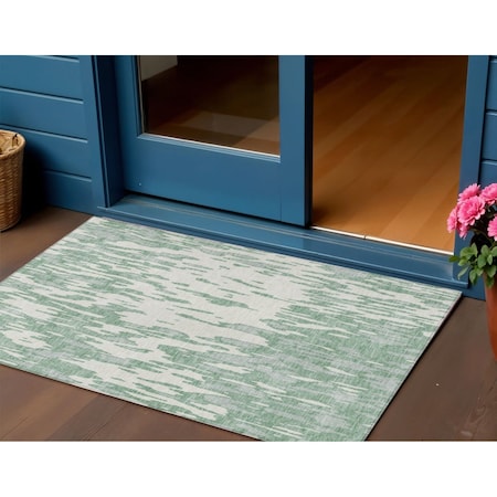 Homeroots 3' X 5' Sage And Ivory Abstract Washable Indoor Outdoor Area Rug 612695