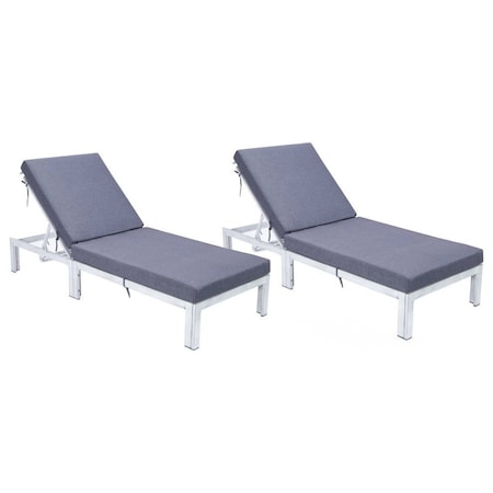 Leisuremod Chelsea Modern Outdoor Weathered Grey Chaise Lounge Chair With Blue Cushions CLWGR-77BU2