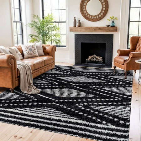 World Rug Gallery Geometric Shag Area Rug 7 ft 10 in x 10 ft Anthracite WR117ANTHRACITE8X10
