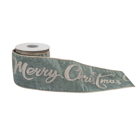 Homeroots 4" Green And Gold Glittered Merry Christmas Wired Ribbon 633463