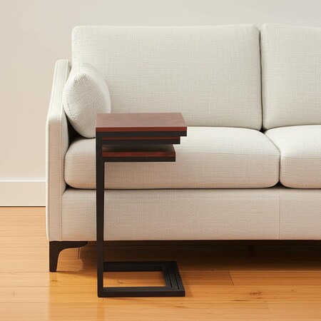 Homeroots Set of Three Dark Brown and Black Reclaimed Wood and Metal Square Nested Tables 632689