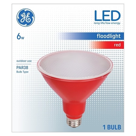 Ge Floodlight Bulb, Decorative, PAR38 Lamp, Medium E26 Lamp Base, Non-Dimmable, Red 93100880
