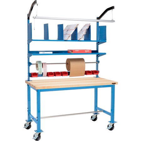 Global Industrial Mobile Packing Workbench W/Riser Kit, Maple Square Edge, 60"W x 36"D 412456A