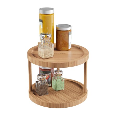 Classic Cuisine Lazy Susan All-Natural Bamboo Round Two Tier Turntable Kitchen, Pantry and Vanity Organizer, 10 Inch 83-98