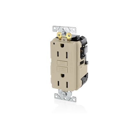 Leviton Self-Test GFCI Receptacle, Lev-Lok, 15 Amp, 125 VAC, 5-15R NEMA MGFN1-I