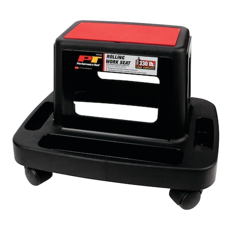 Performance Tool Rolling Work Seat, Swivel Casters, Storage Trays, 330 lbs Capacity W85026