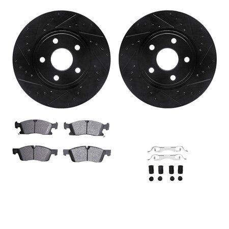 Dynamic Friction Co DFC Rotors-Drilled & Slotted-Black w/ EURO 5000 Ceramic Brake Pads Incl Hdw 8612-42002
