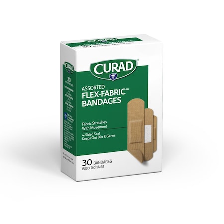 Medline CURAD Flex-Fabric Adhesive Bandages, Assorted Sizes, 30/Box, 24PK CUR47314RB