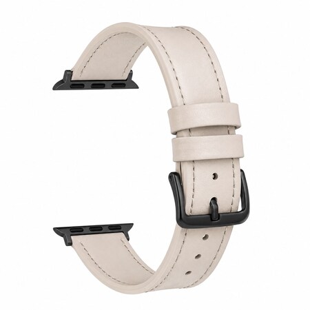 Elegani Leather Band Compatible with Apple Watch 40mm, White, Silver, Black, Rose Gold, Yellow Gold Buckle QRPLLS-WHT-40
