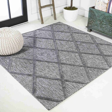 Jonathan Y Salines Diamond Trellis Dark Gray 5 ft Square Indoor/Outdoor Area Rug IBZ101A-5SQ