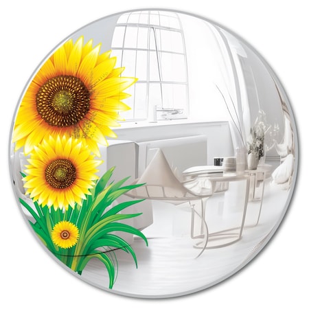 Se-Kure Luxe Frameless Floral Printed Convex Mirror with Sunflower 26in CFL06-26