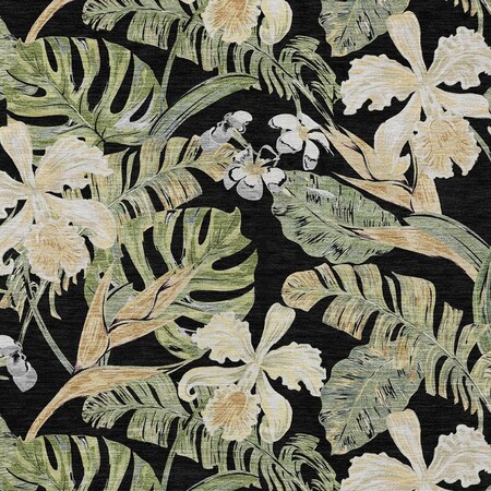 Homeroots 3' X 5' Black Beige And Fern Green Botanical Leaves Washable Indoor Outdoor Area Rug 618388