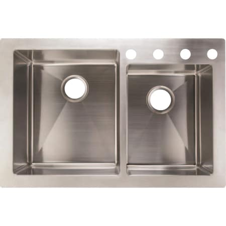 Cmi Compass Manufacturing 33'' x 22'' x 9''/7'' 60/40 Double Bowl Dual Mount Offset Kitchen Farm Sink 442-6147