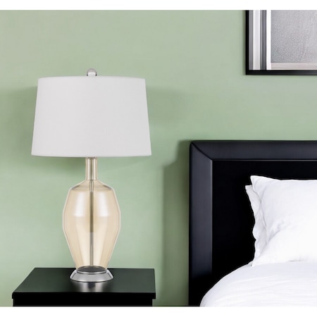 Homeroots 29" Nickel Metal Round Table Lamp With White Drum Shade 524734