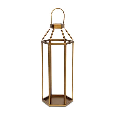 Homeroots 32" Gold Geometric Metal Floor Lantern Candle Holder 634823