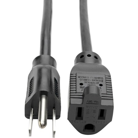 Tripp Lite SJT Extension Cord, 18 AWG, 18/3, 1 Outlets, 5-15R, Black, PVC, 5-15P, 1 ft P022-001