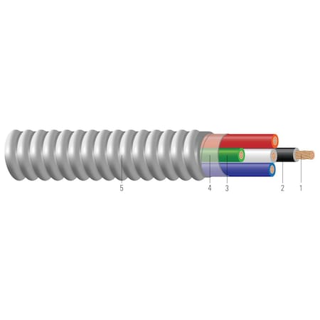 Southwire Metal Clad Building Cable, MC, 8 AWG, 3C with Ground C, Silver, Aluminum, Stranded, 600V AC, 200 ft 68713701